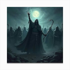 A Powerful Necromancer Raising An Army Of The Undead In A Dark, Stormy Night 1 Canvas Print