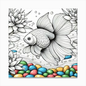 Line Art gold fish Canvas Print