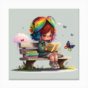 Little Girl Reading A Book Canvas Print