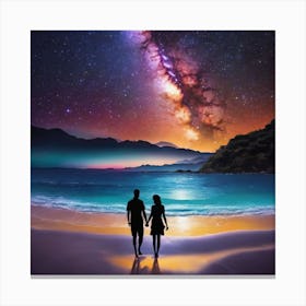 Couple Holding Hands Under The Milky Way Canvas Print