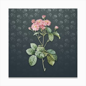 Vintage Pink Rosebush Botanical on Slate Gray Pattern n.0857 Canvas Print