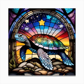 Sea turtle stained glass rainbow colors 1 Canvas Print