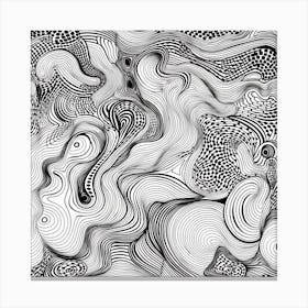 Wavy Sketch In Black And White Line Art 4 Canvas Print