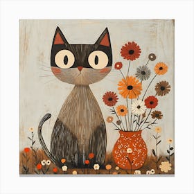 Cat With Flowers 22 Canvas Print