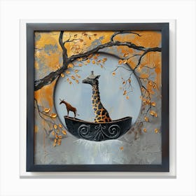 Giraffes In A Boat Canvas Print