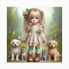 Little Girl With Dogs Canvas Print