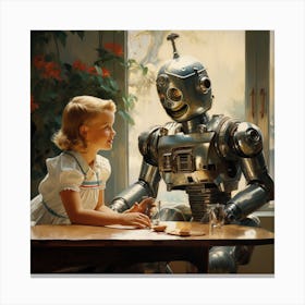 Little Girl And The Robot Canvas Print
