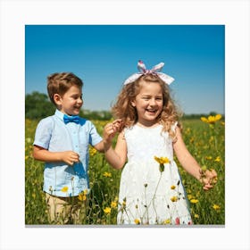 Children In A Meadow Canvas Print