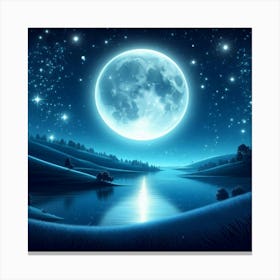 Full Moon Over Lake 6 Canvas Print