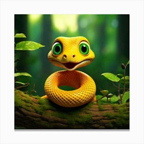 Firefly 3d, Animated, Surprised, Yellow, Baby Snake, Green Eyes, Knot, Tree Branch, Whimsical, Playf (1) Canvas Print