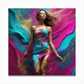 Beautiful Woman In A Colorful Dress Canvas Print