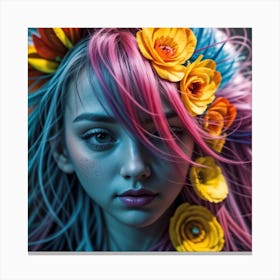 Colorful Girl With Flowers Canvas Print