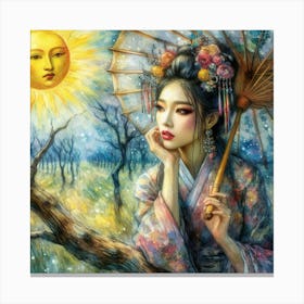 Asian Woman With Umbrella Canvas Print