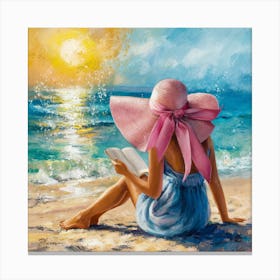 Seaside Serenity The Woman In The Pink Ribbon Hat (1) Canvas Print