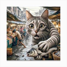 Cat In The Market 3 Canvas Print