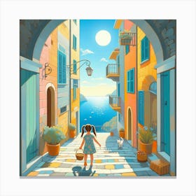 Little Girl Walking Down The Street Canvas Print