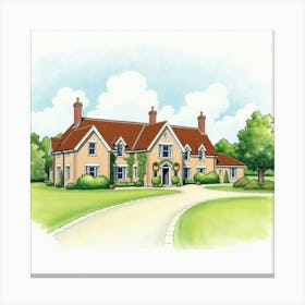 Watercolor View Of The Hothfield Place In Kent, Featuring Its Picturesque Design And Serene Setting Canvas Print