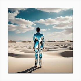 Man In Silver Suit In Desert 1 Canvas Print