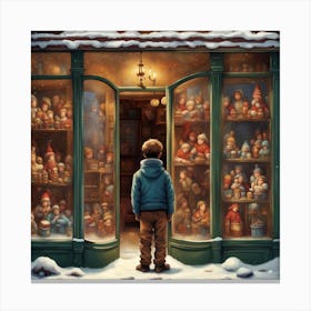 Boy Outside Toy Shop Canvas Print