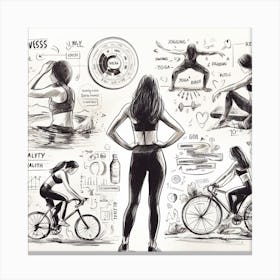 Doodles Of A Woman Exercising Canvas Print