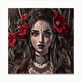 Gothic Girl With Flowers Canvas Print
