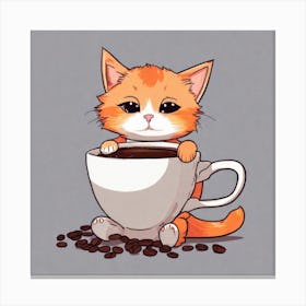 Cute Orange Kitten Loves Coffee Square Composition 18 Canvas Print