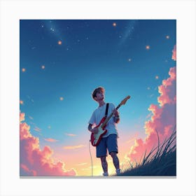 Justin Bieber Performing Under Watercolor Stars, Gentle Breeze Blowing Canvas Print