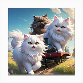 Three Cats Playing Trains Canvas Print