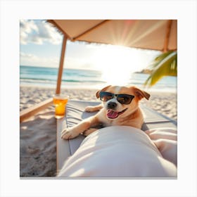 Cute dog soaking up the sun on the beach! 4 Canvas Print