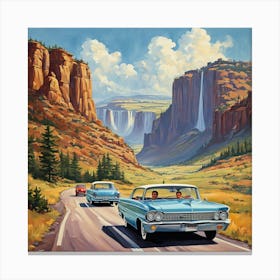 90's car, A Classic 1960s Family Road Trip Scene art print 4 Canvas Print