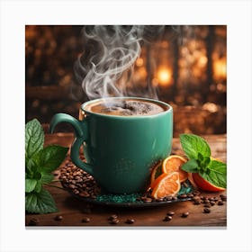 Coffee Cup With Orange And Mint Canvas Print