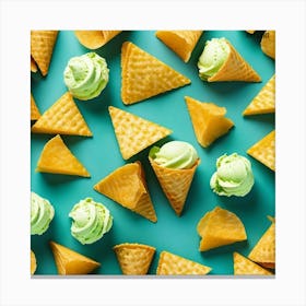 Ice Cream Cones On Blue Background Canvas Print