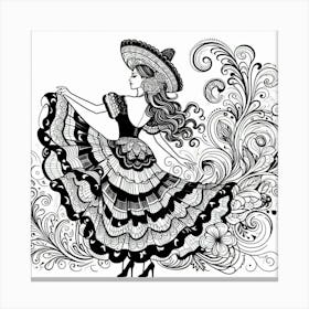 Line Art Mexican Dancer 1 Canvas Print