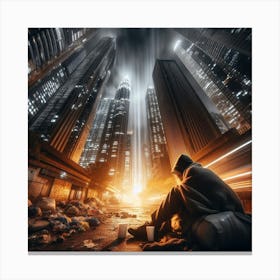 Homeless Man In A City Canvas Print