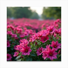 A Lush Garden Of Vibrant Fuchsia Flowers In Full Bloom 1 Canvas Print