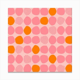 Light Pink And Orange Polka Dot Pattern Square Canvas Print