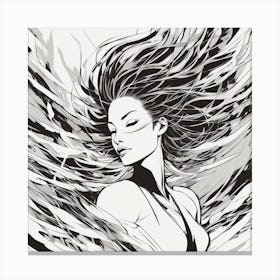 Negative Space Comic Art, Fierce Heroine, Silhouette, Black And White Backdrop, Clean Lines, Minima Canvas Print