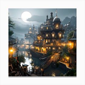 Cyberpunk City by the waterfront Canvas Print