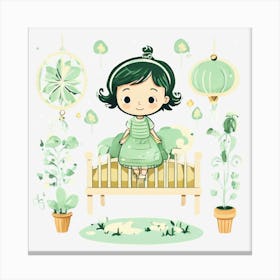 Little Girl In The Bed Canvas Print