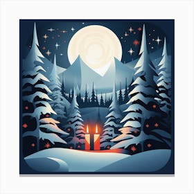 Christmas Night In The Forest Canvas Print