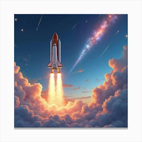 Space Shuttle In A Watercolor Ethereal Comet Stream 1 Canvas Print