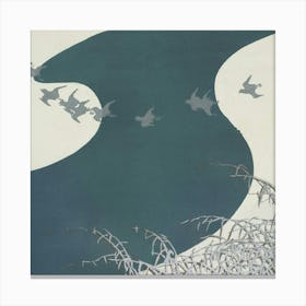 Birds Flying Over A River Canvas Print