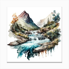 Watercolor Of A Mountain Stream 7 Canvas Print