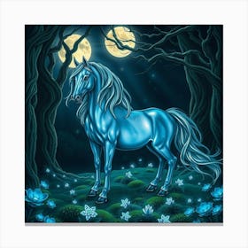 Blue Horse In The Forest 12 Canvas Print