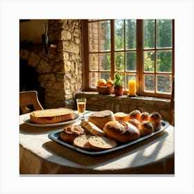 Bread And Wine On A Table Canvas Print