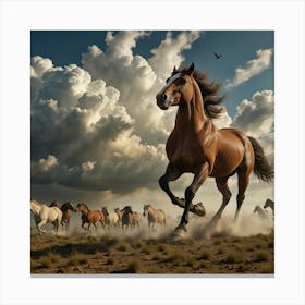 Horses Running In A Field Canvas Print