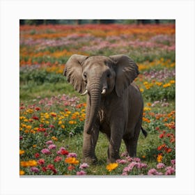 Elephant In A Field Of Flowers Canvas Print