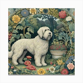 Dog In The Garden, William Morris style Canvas Print