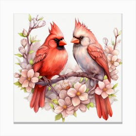 Cardinals On A Branch 1 Canvas Print