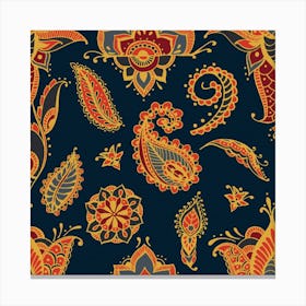 Bright Seamless Pattern With Paisley Mehndi Elements Hand Drawn Wallpaper With Floral Traditional Indian Ornament Dark Background Canvas Print